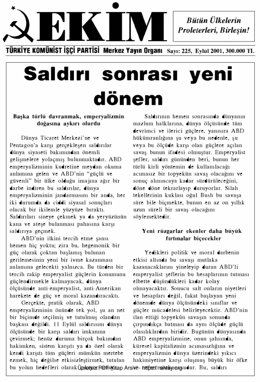 Ekim Sayı 225 - Eylül 2001 kapak görseli