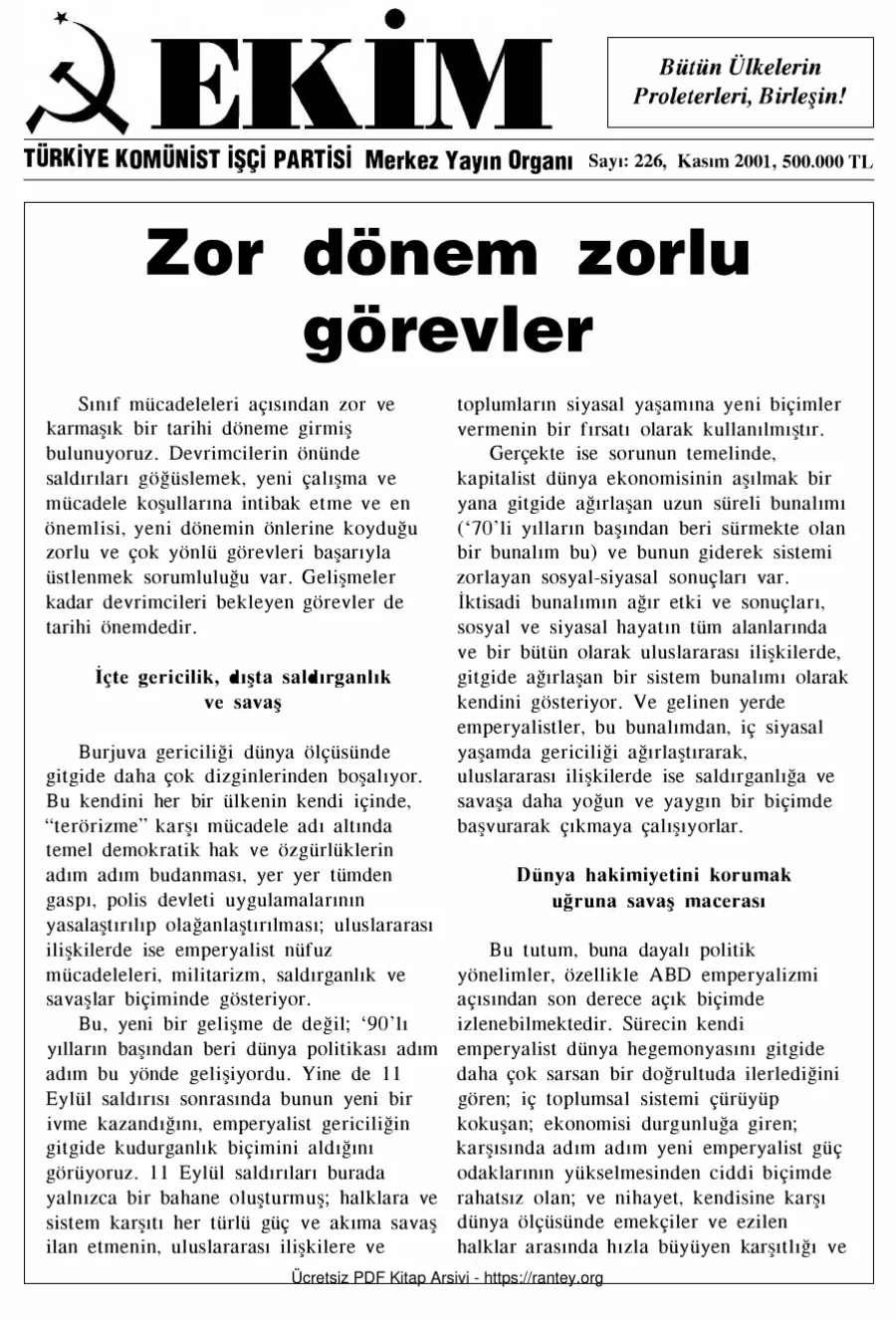 Ekim Sayı 226 - Kasım 2001 kapak görseli