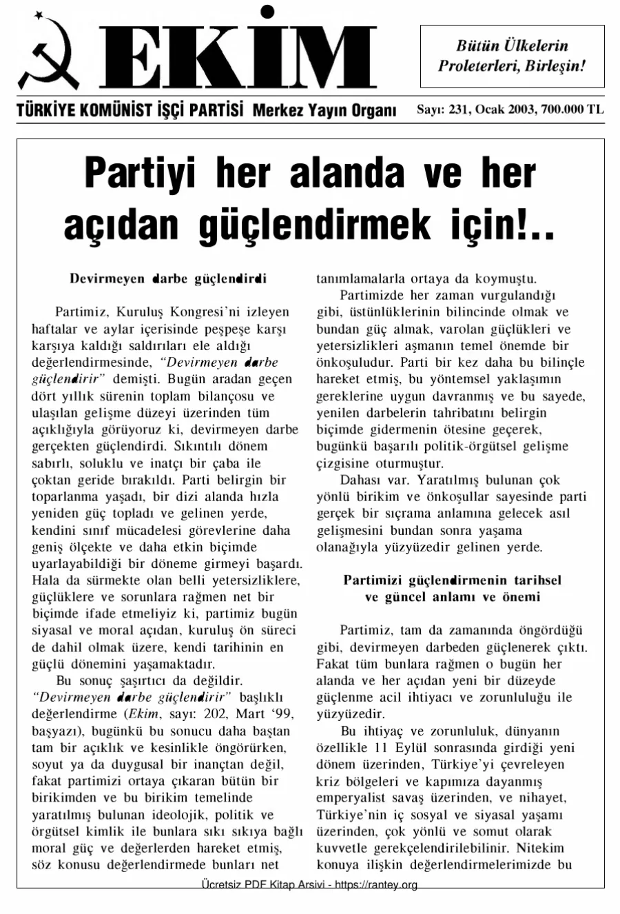 Ekim Sayı 231 - Ocak 2003 kapak görseli