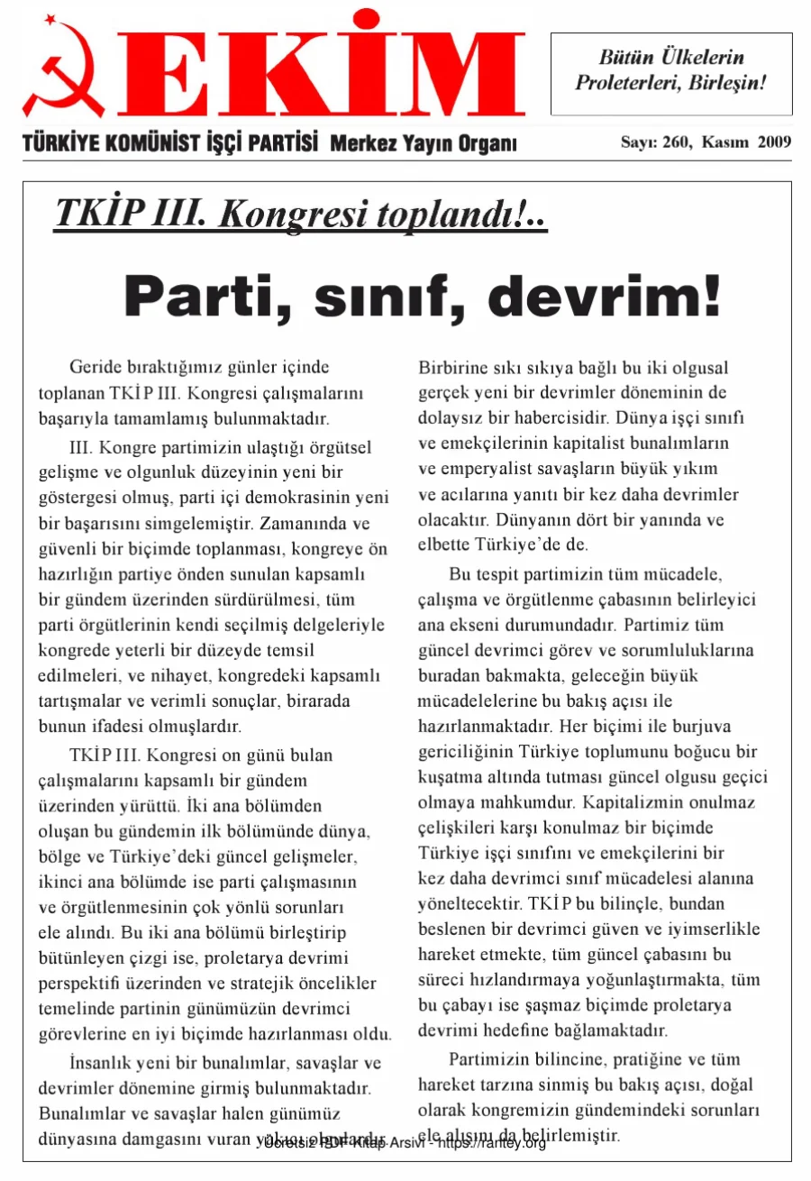 Ekim Sayı 260 - Kasım 2009 kapak görseli