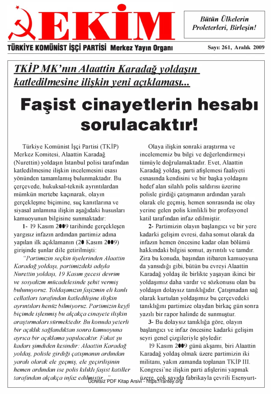 Ekim Sayı 261 - Aralık 2009 kapak görseli