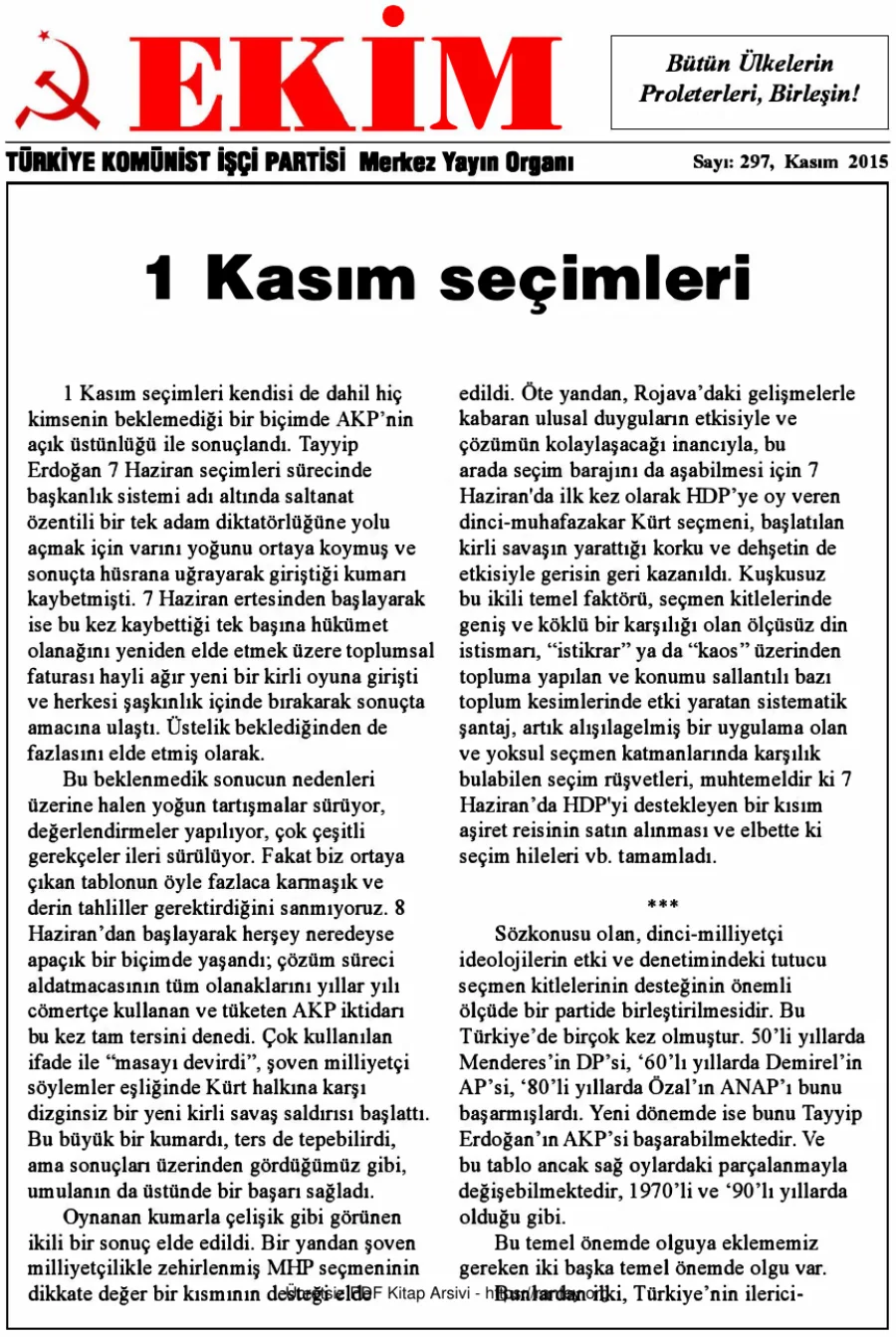 Ekim Sayı 297 - Kasım 2015 kapak görseli