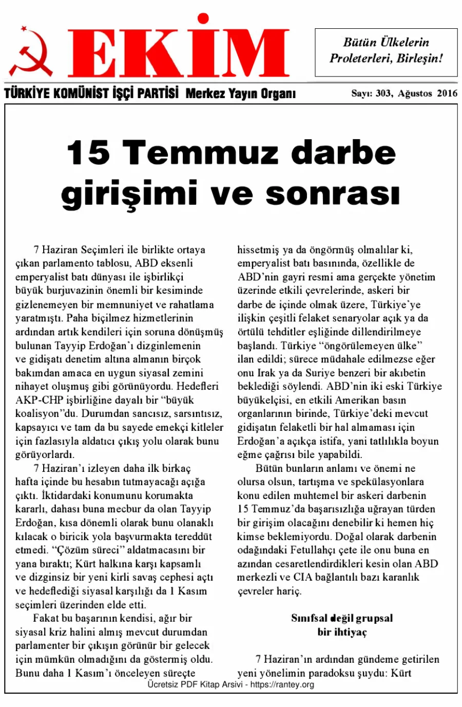 Ekim Sayı 303: Ağustos 2016 kapak görseli