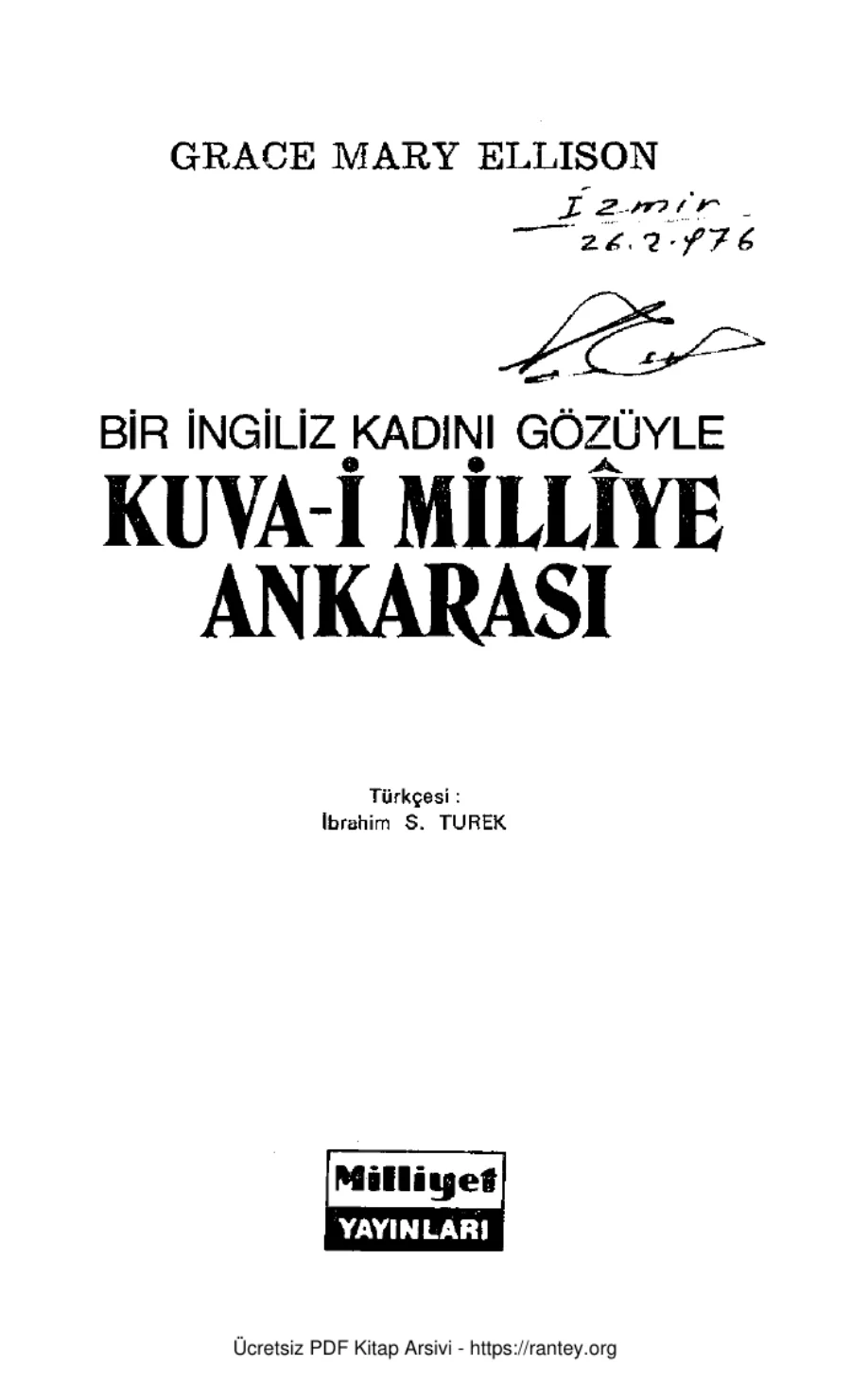 Ellison Bir İngiliz Kadını Gözüyle Kuva i Milliye Ankarası Milliyet Yayınları kapak görseli