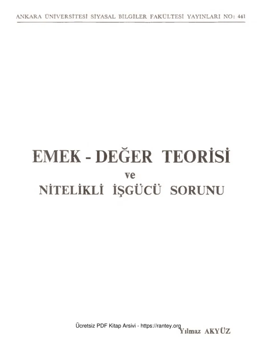 Emek Değer Teorisi AÜSBF kapak görseli