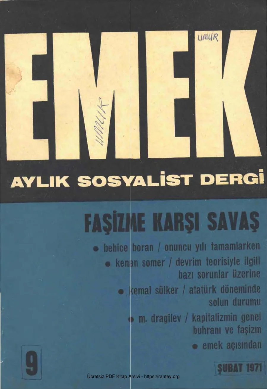 Emek Sayı 09 Şubat 1971 kapak görseli