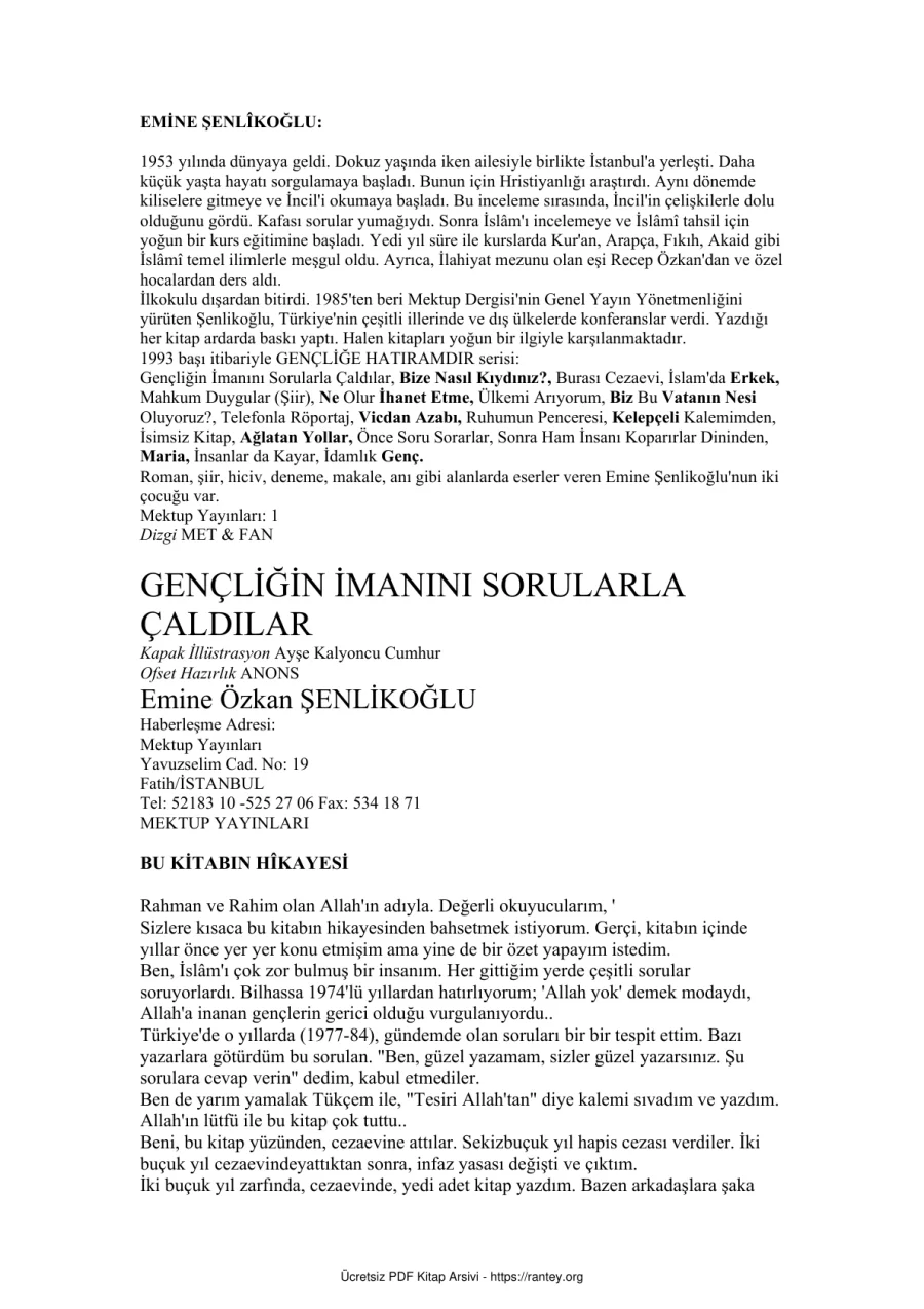 Emine Özkan Şenlikoğlu Gençliğin İmanını Sorularla Çaldılar kapak görseli