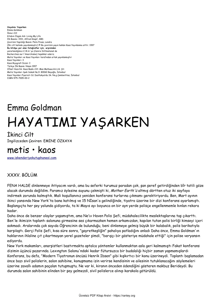 EmmaGoldman HayatimiYasarken2 kapak görseli