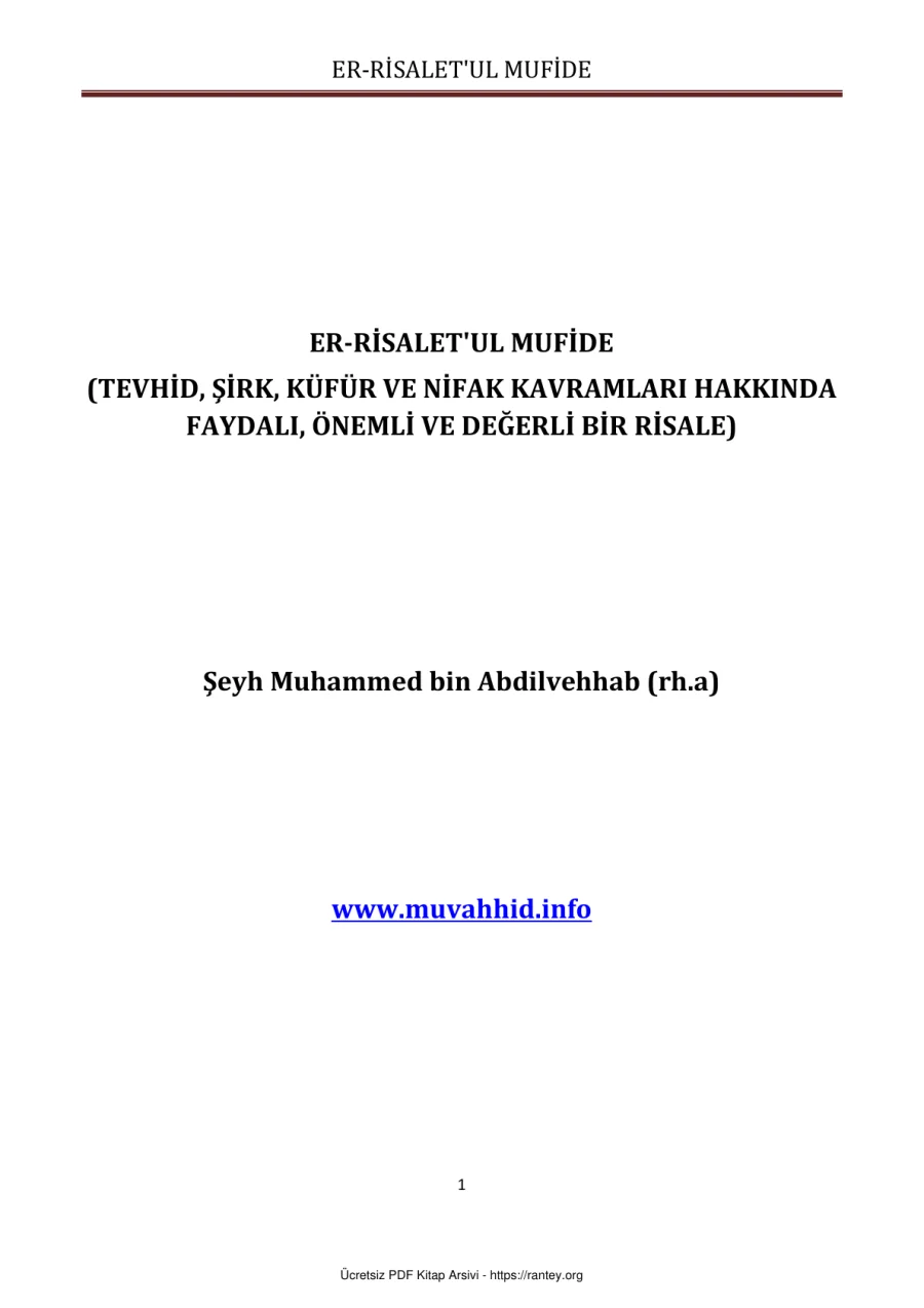 ER RİSALETUL MUFİDE Ebu Abdulmumin Tekin Mıhçı kapak görseli
