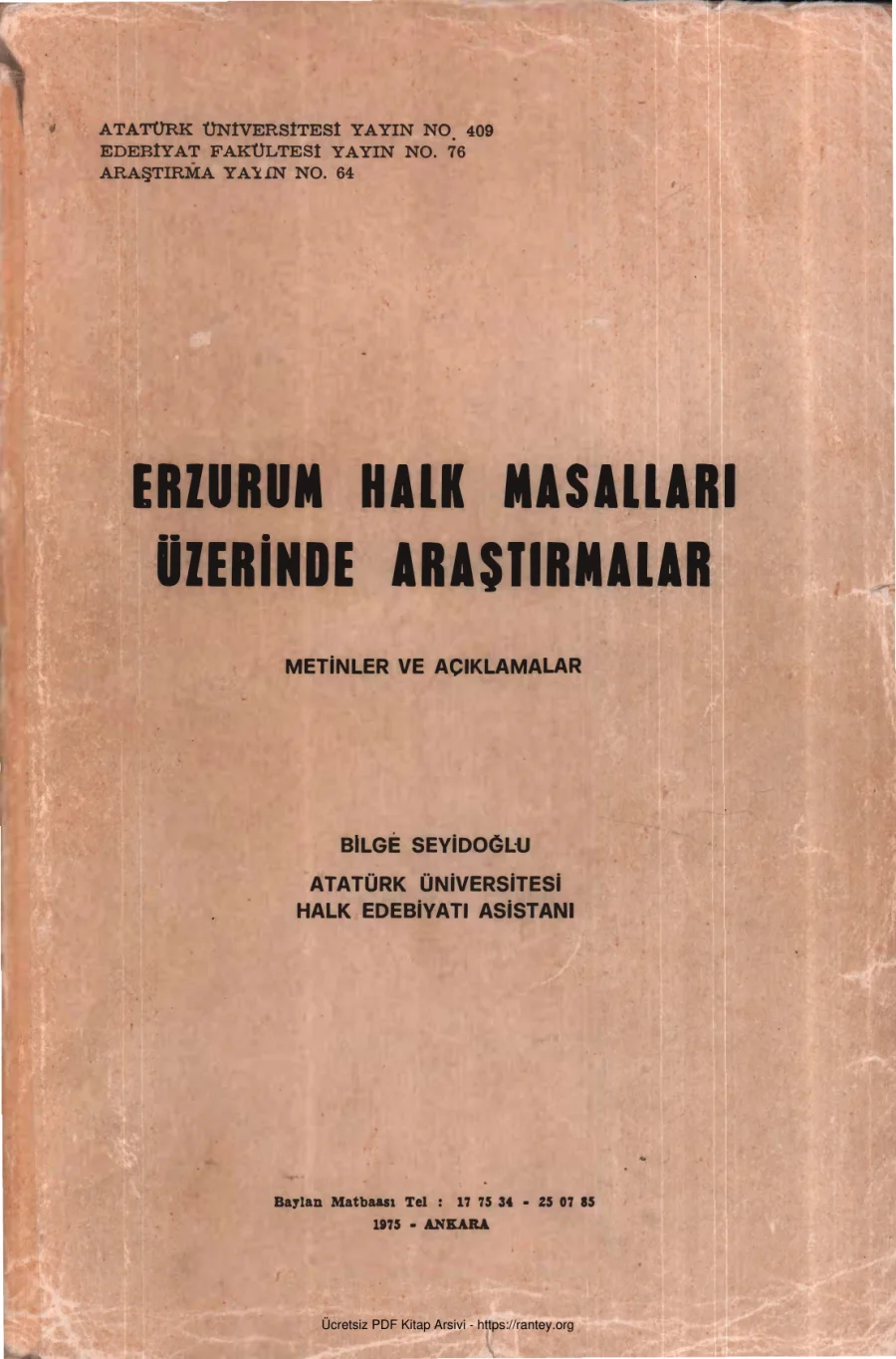 Erzurum Halk Masalları Üzerinde Araştırmalar kapak görseli