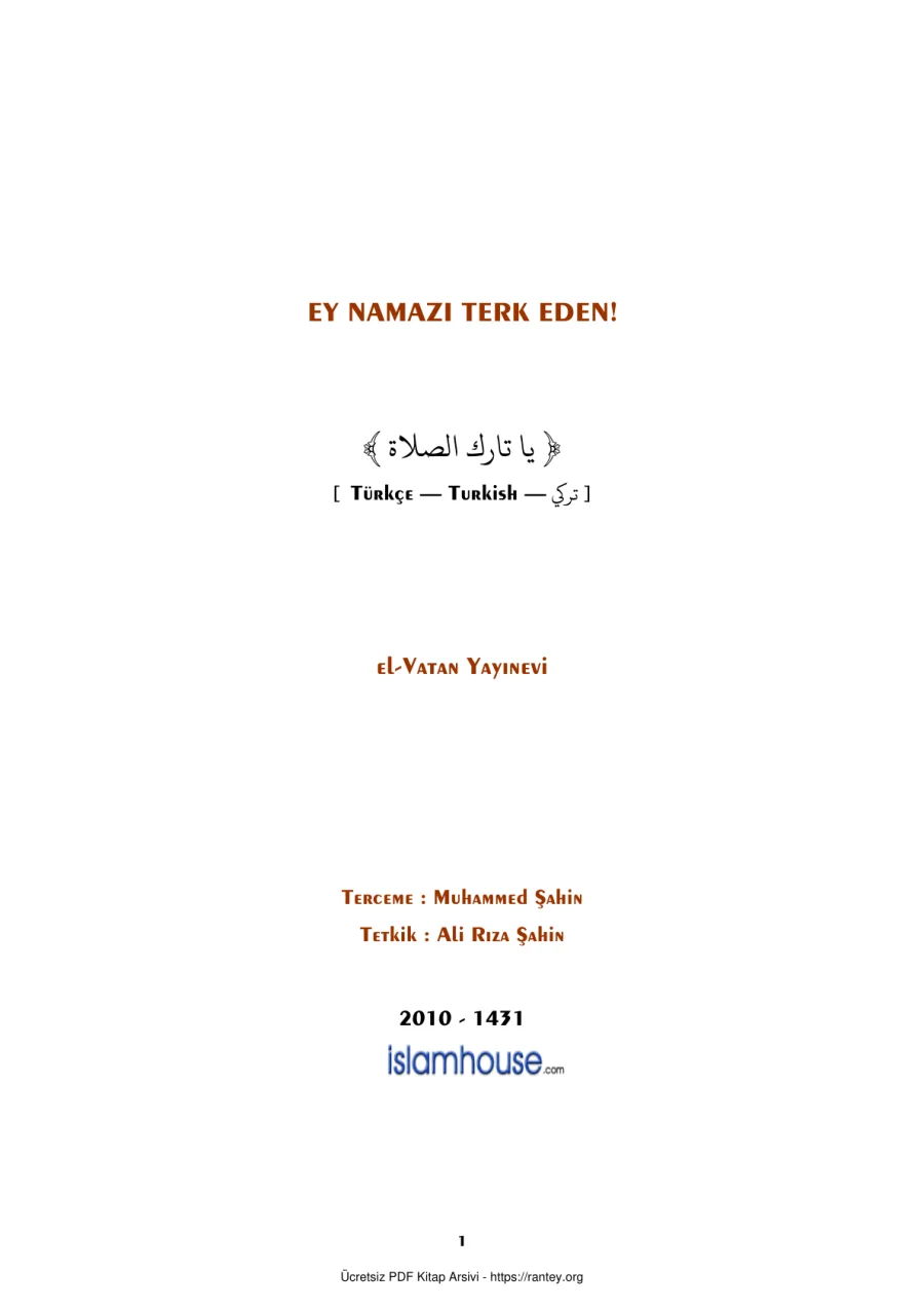 EY NAMAZI TERK EDEN Ebu Abdulmumin Tekin Mıhçı kapak görseli