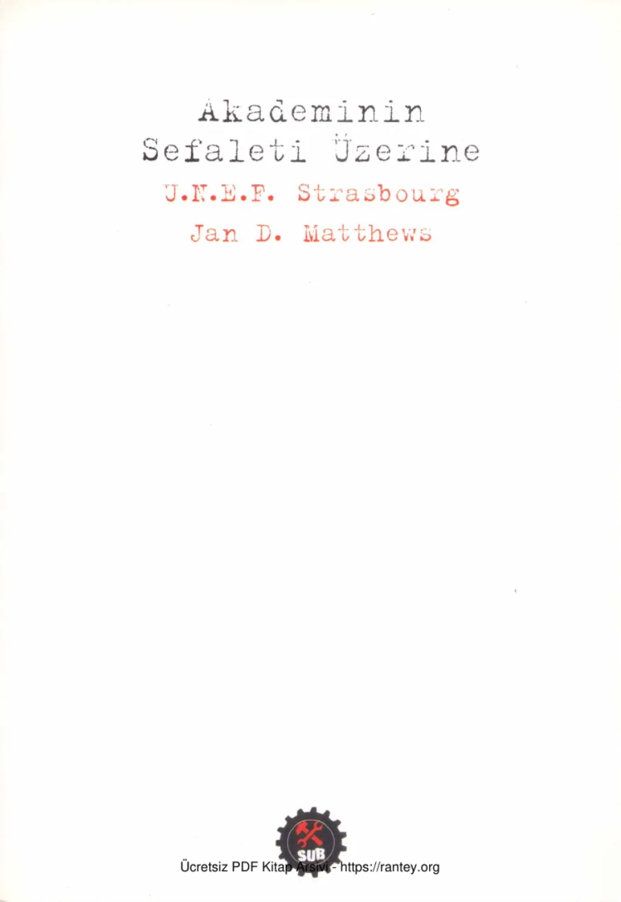 F Strasbourg Jan D Matthews Akademinin Sefaleti Üzerine SUB Yayımları kapak görseli