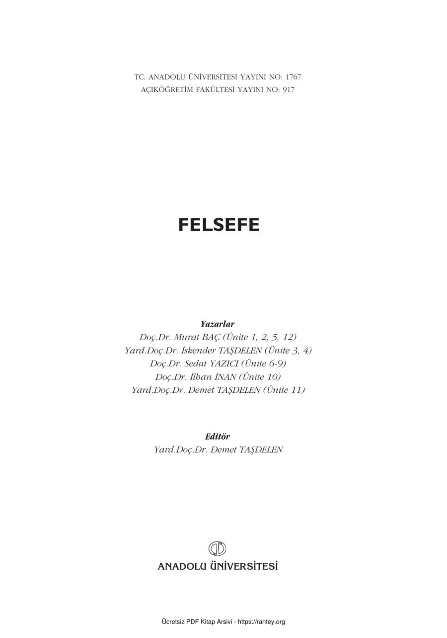 Felsefe2007 FEL207U kapak görseli