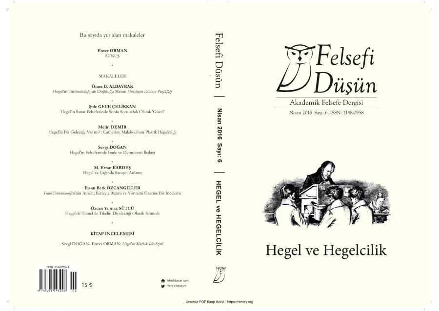 Felsefi Düşün Sayı 006 - Hegel ve Hegelcilik Nisan 2016 kapak görseli