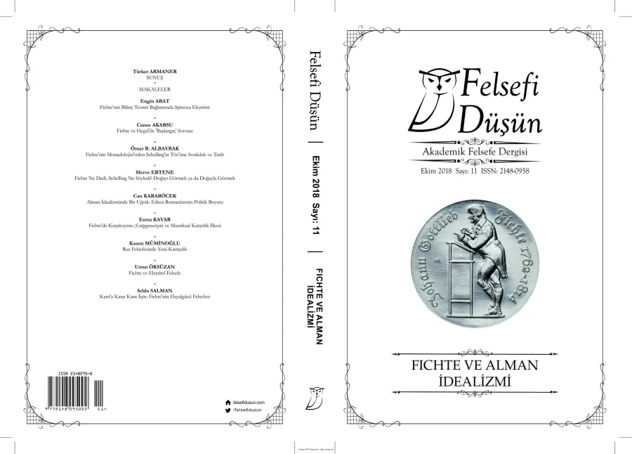 Felsefi Düşün Sayı 011 - Fichte ve Alman İdealizmi Ekim 2018 kapak görseli