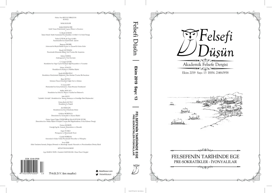 Felsefi Düşün Sayı 013 - Felsefenin Tarihinde Ege Pre Sokratikler İyonyalılar Ekim 2019 kapak görseli