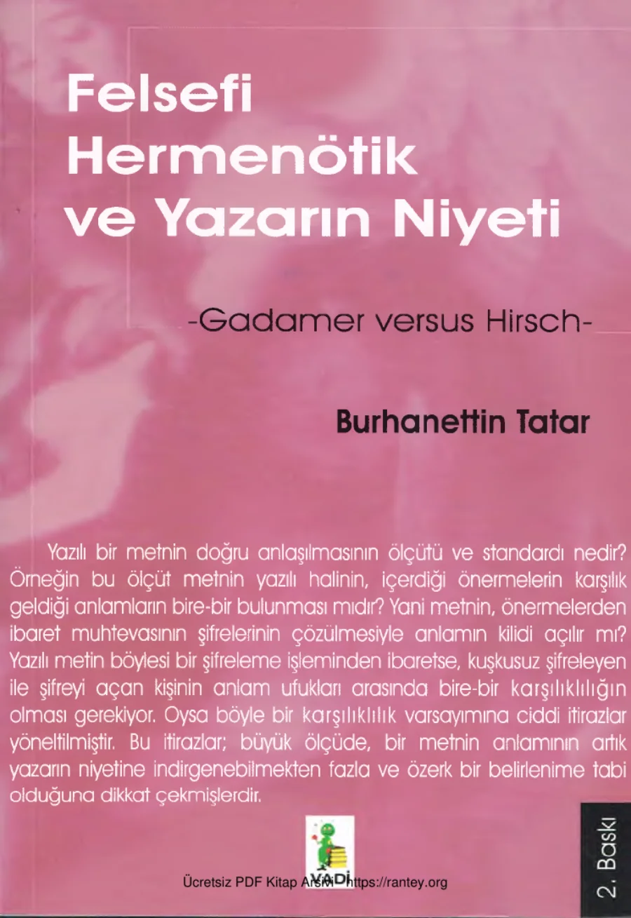 Felsefi Hermenötik ve Yazarın Niyeti kapak görseli