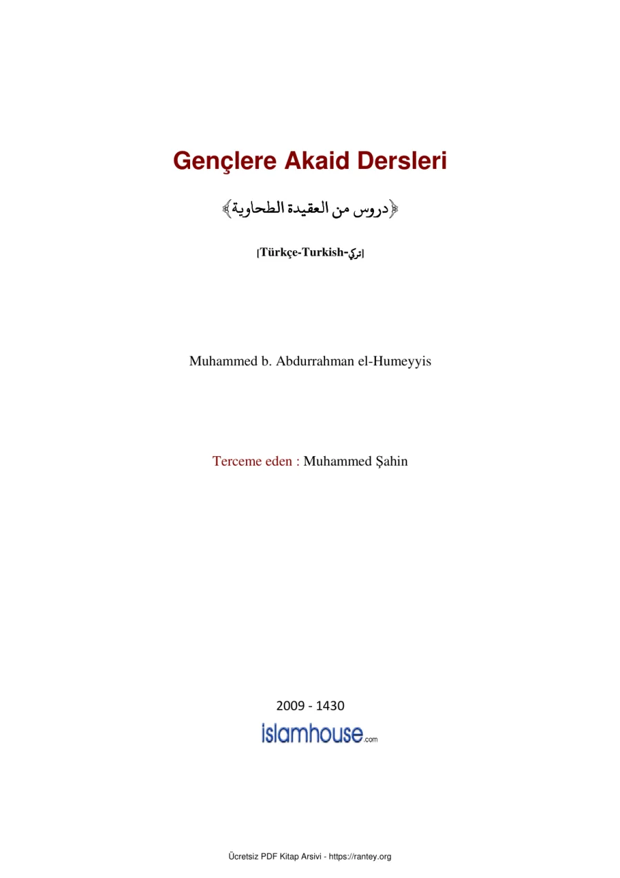 GENÇLERE İTİKAT DERSLERİ Ebu Abdulmumin Tekin Mıhçı kapak görseli
