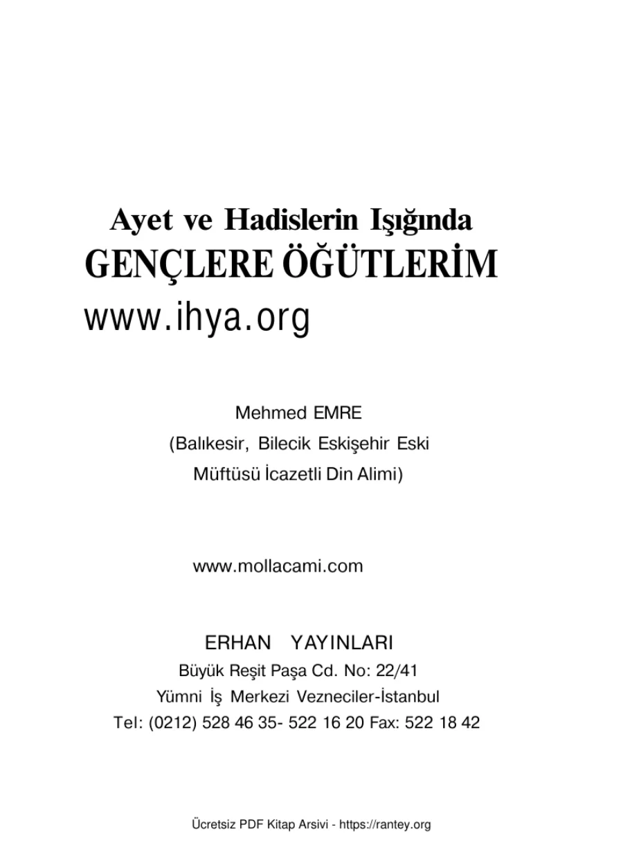 GENÇLERE ÖĞÜTLERİM Ebu Abdulmumin Tekin Mıhçı kapak görseli