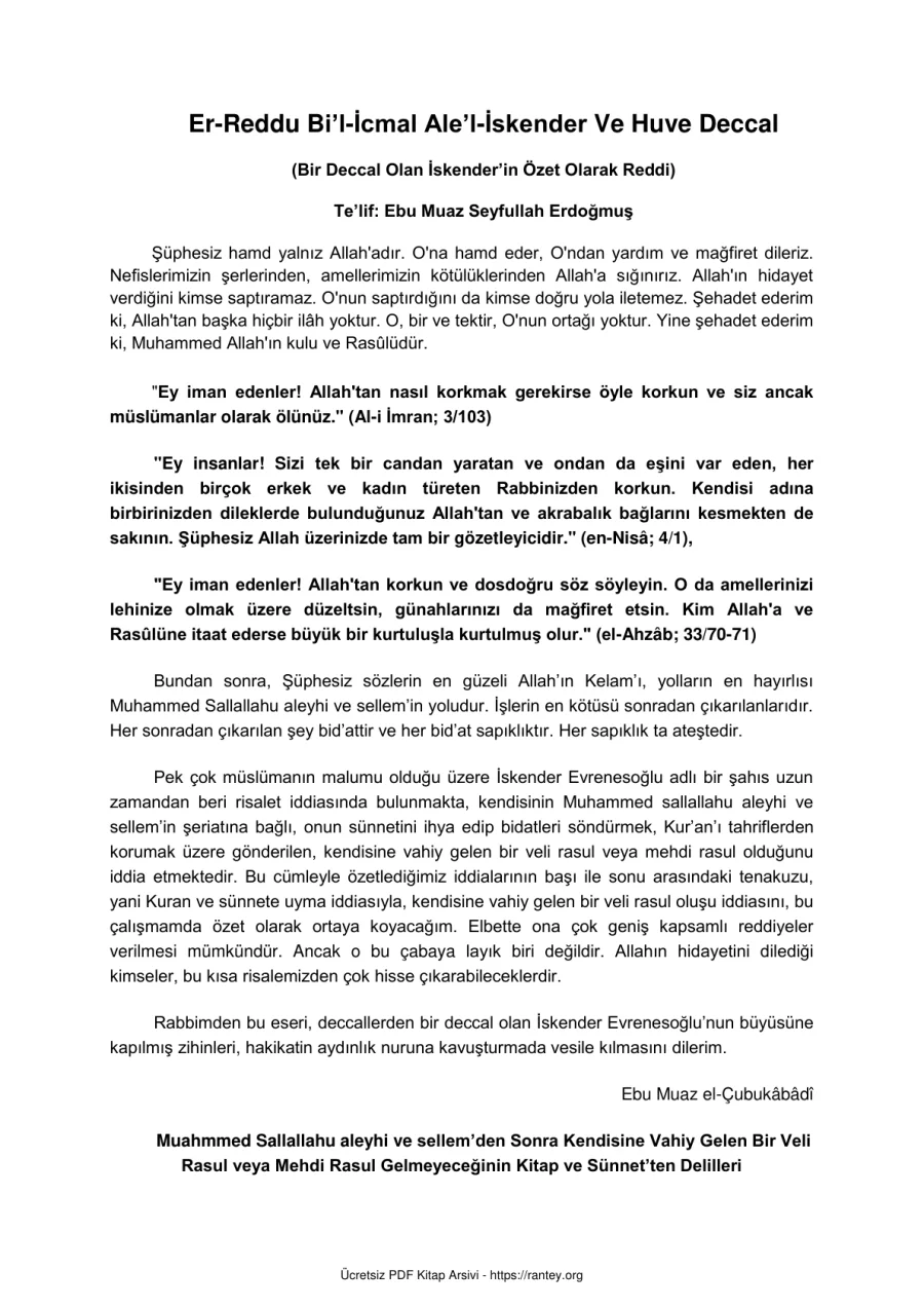 GERÇEK AKİDE VE İSKENDER EVRENSELOĞLUNA REDDİYE Ebu Abdulmumin Tekin Mıhçı kapak görseli
