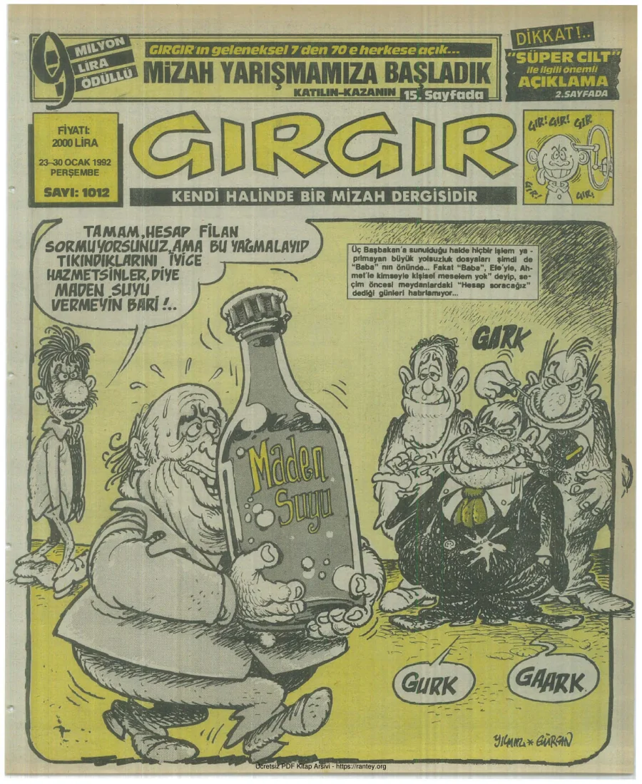 GırGır 1992 Sayı 1012 kapak görseli