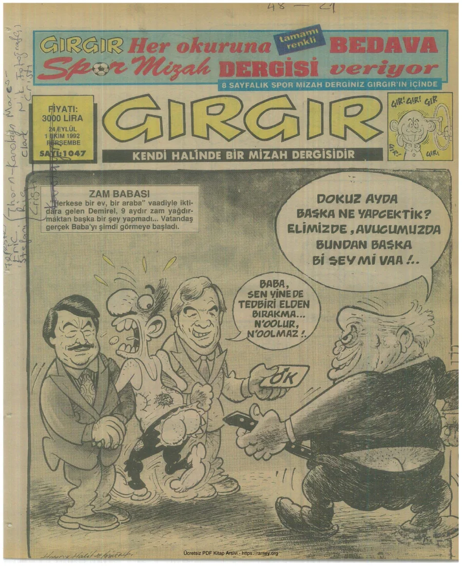 GırGır 1992 Sayı 1047 kapak görseli