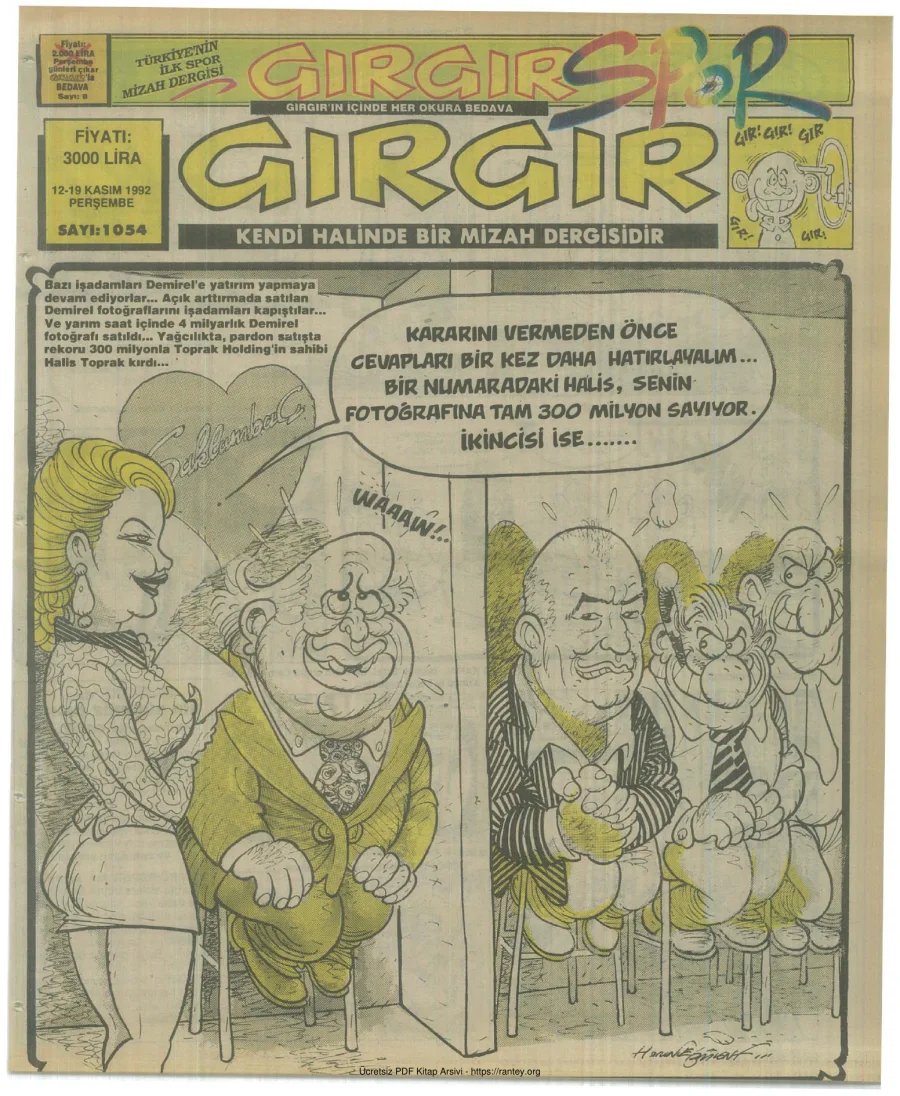 GırGır 1992 Sayı 1054 kapak görseli