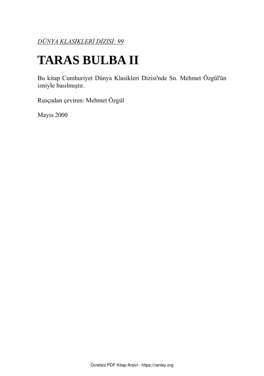 Gogol Taras Bulba 2 kapak görseli