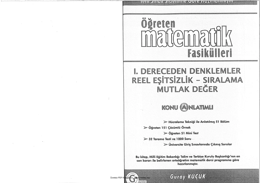 Gür Yayınları 1 Dereceden Denklemler Reel Eşitsizlik Sıralama Mutlak Değer Konu Anlatımlı kapak görseli