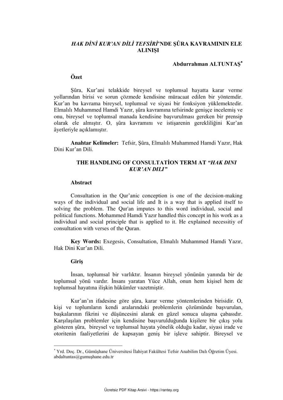 HAK DİNİ KURAN DİLİ TEFSİRİNDE ŞRA KAVRAMININ ELE ALINIŞI Ebu Abdulmumin Tekin Mıhçı kapak görseli