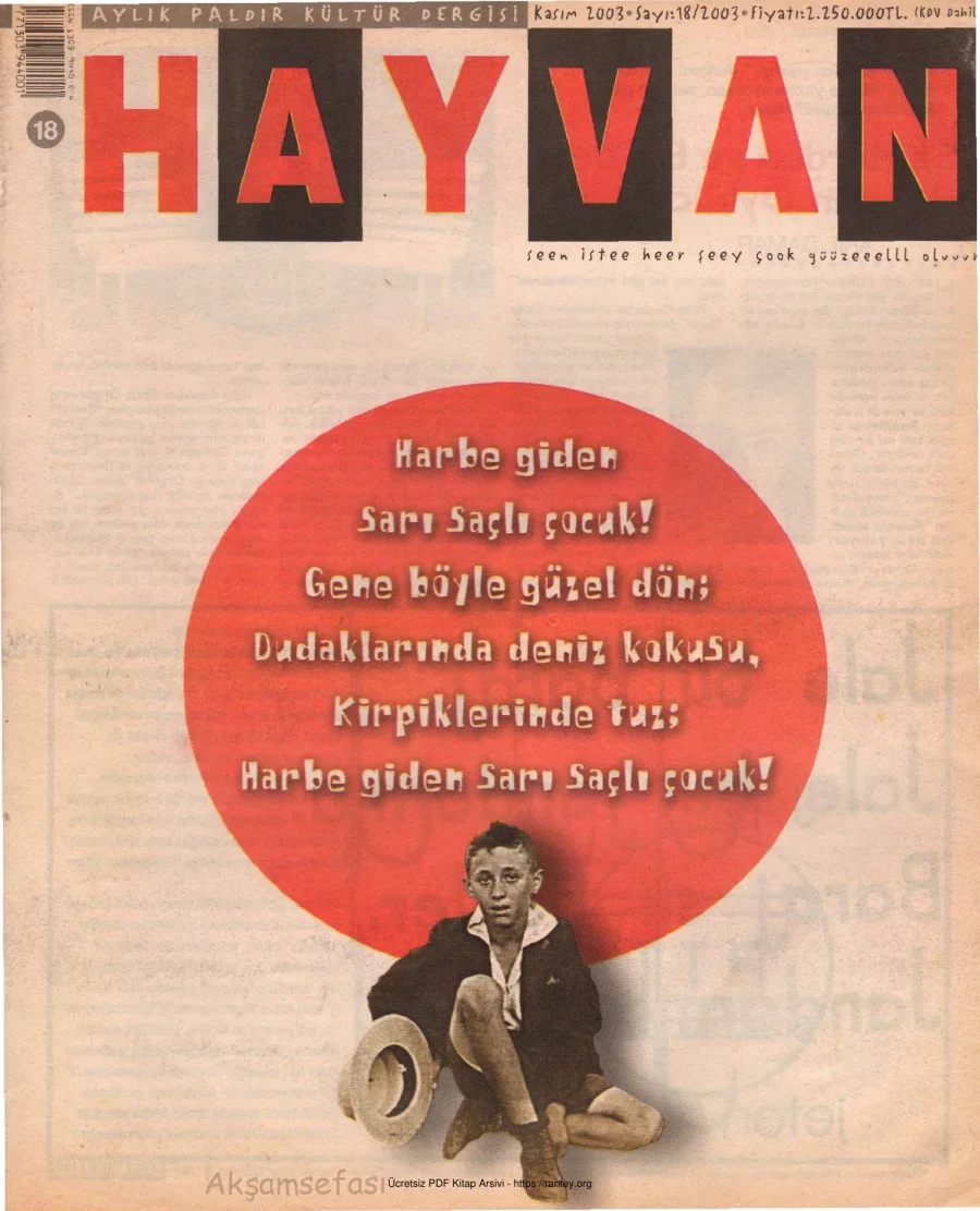 Hayvan Sayı 18 Kasım 2003 kapak görseli