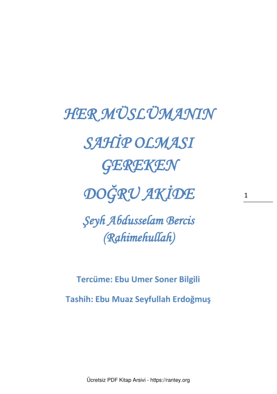 HER MÜSLÜMANIN SAHİP OLMASI GEREKEN DOĞRU AKİDE Ebu Abdulmumin Tekin Mıhçı kapak görseli