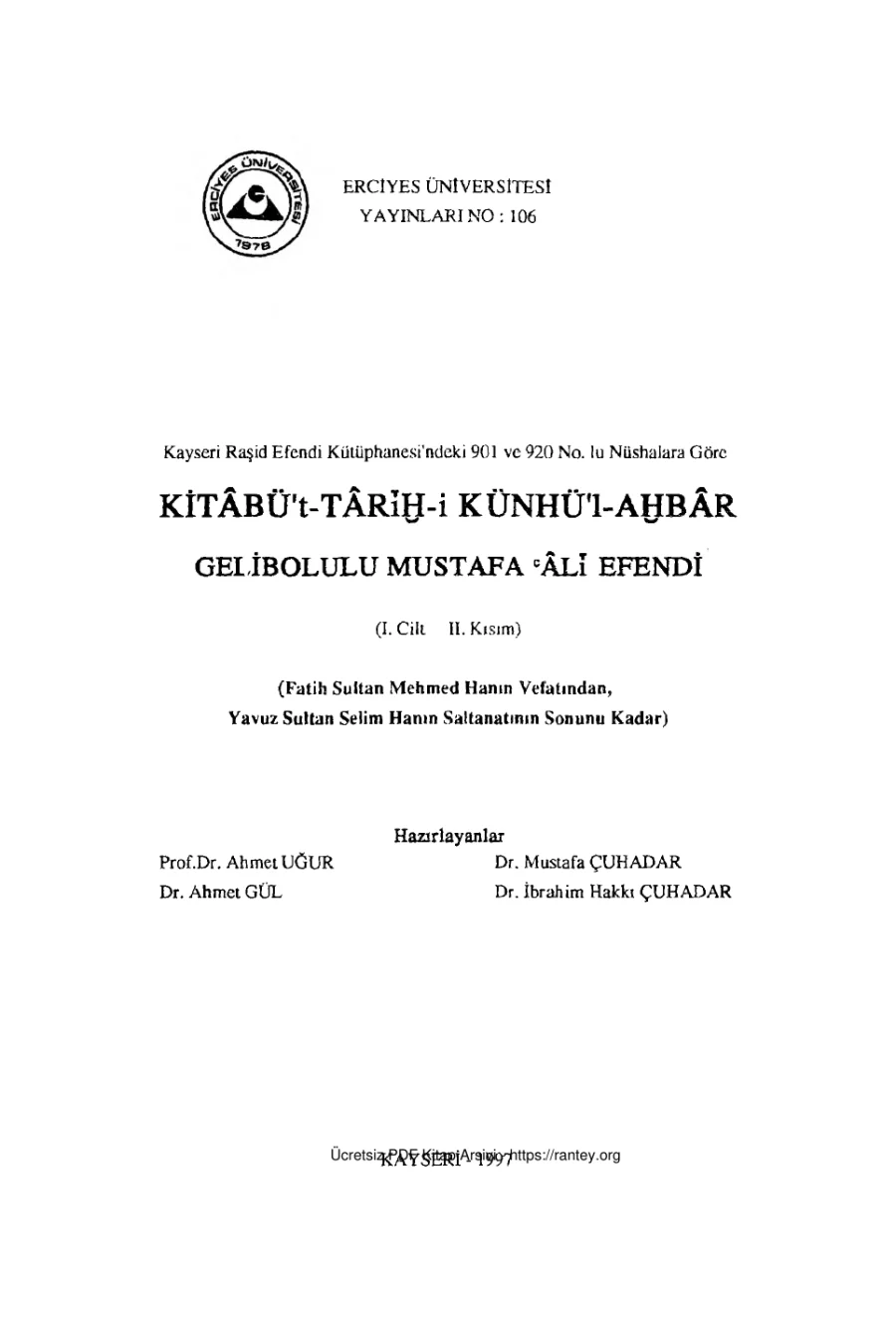 i Künhül Ahbr Icilt II Kısım Gelibolulu Mustafa Ali Efendi kapak görseli