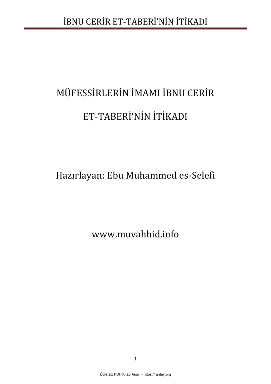 İBNU CERİR ET TABERİNİN İTİKADI Ebu Abdulmumin Tekin Mıhçı kapak görseli