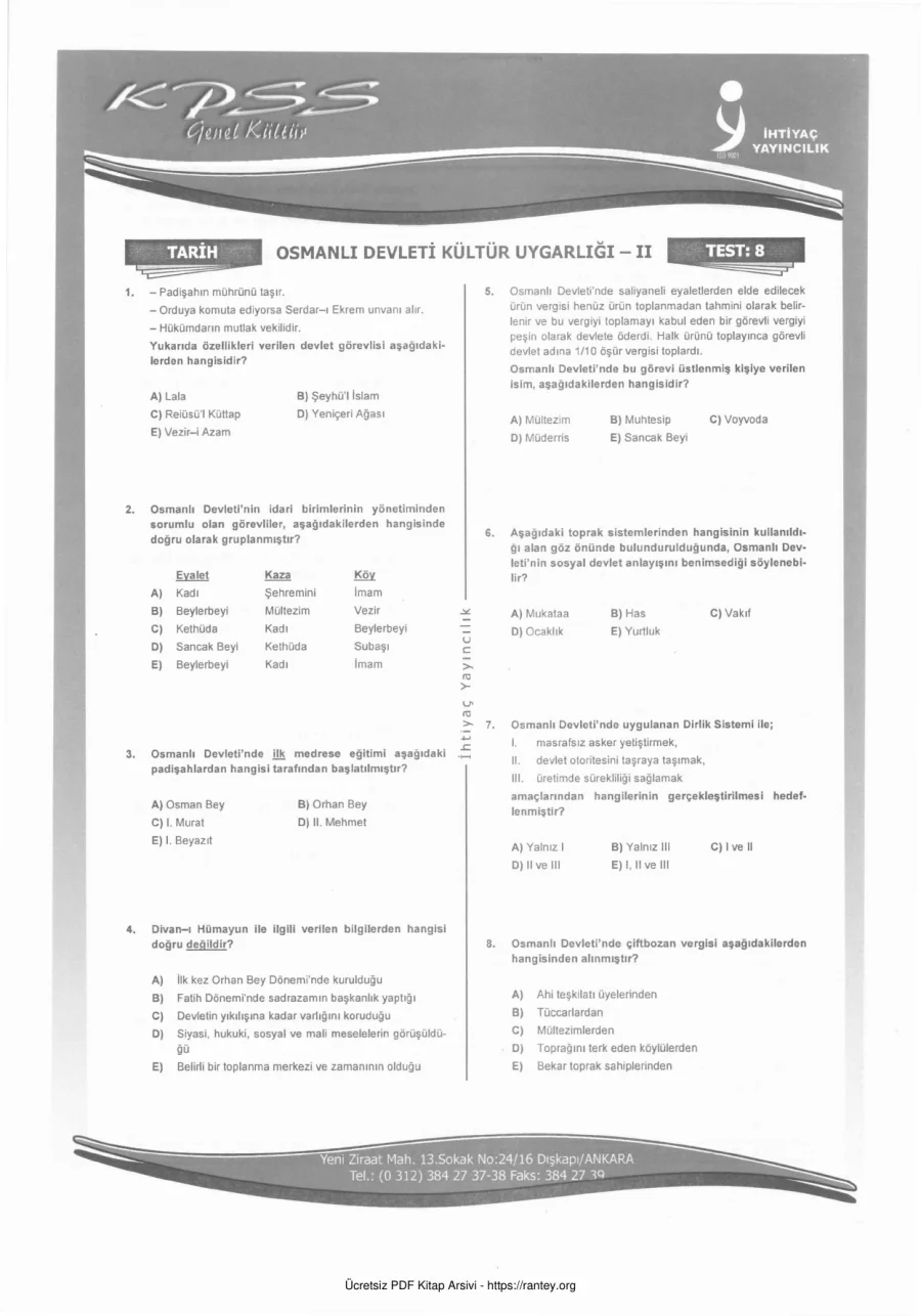 İHTİYAÇ TARİH TEST8 kapak görseli