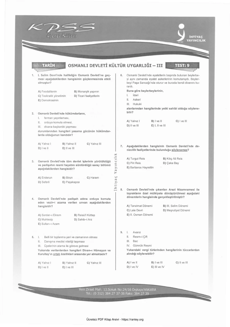İHTİYAÇ TARİH TEST9 kapak görseli