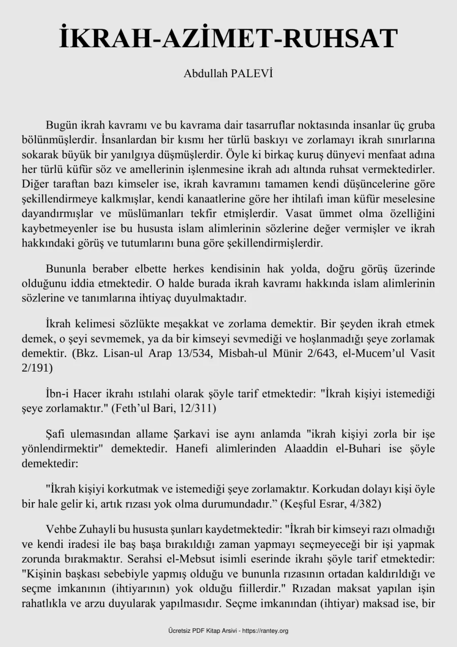 İKRAH AZİMET RUHSAT KAVRAMI Abdullah PALEVİ Ebu Abdulmumin Tekin Mıhçı kapak görseli