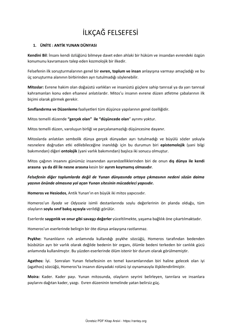 İLKÇAĞ FELSEFESİ ÖZET kapak görseli