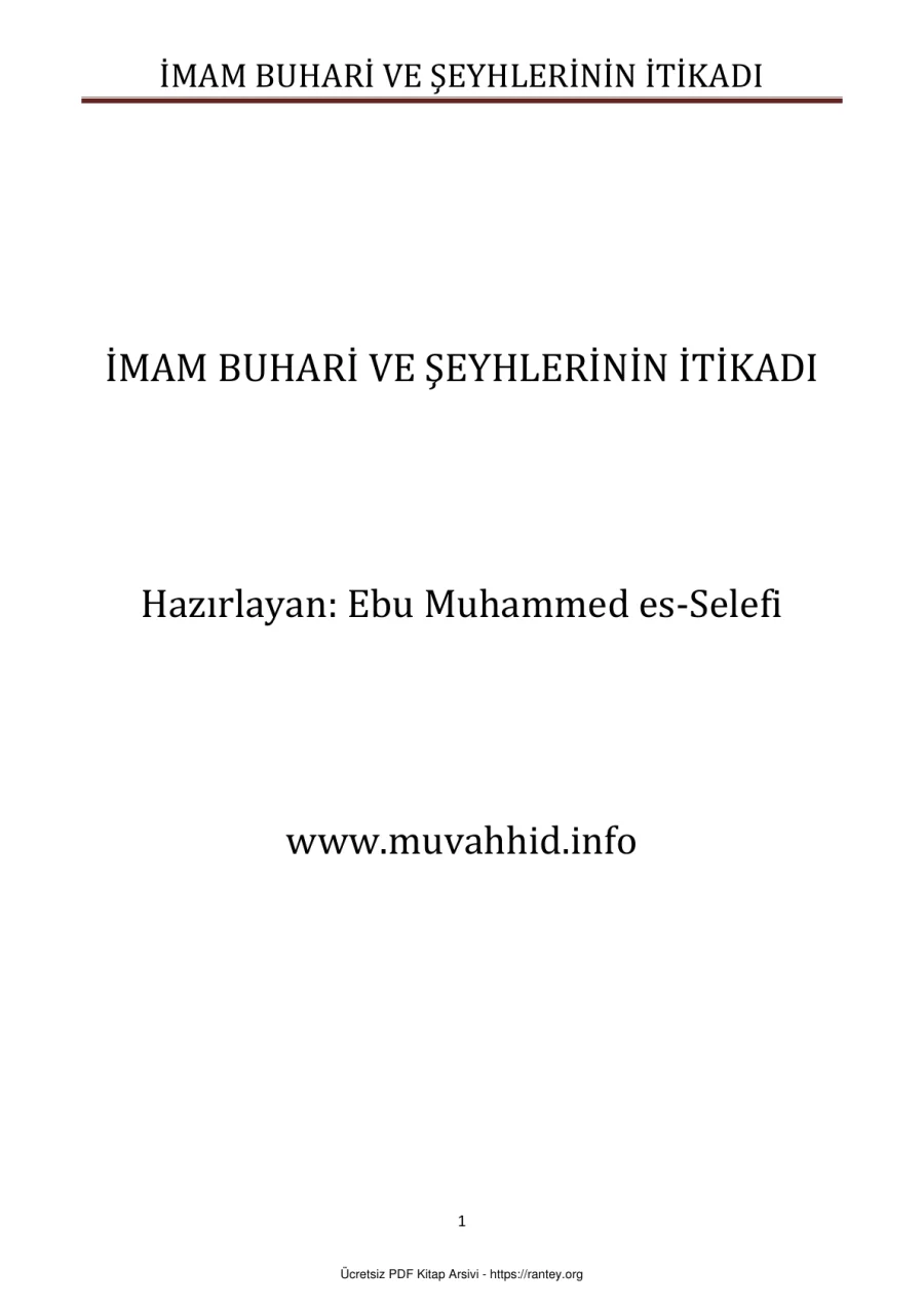 İMAM BUHARİ VE ŞEYHLERİNİN İTİKADI Ebu Abdulmumin Tekin Mıhçı kapak görseli
