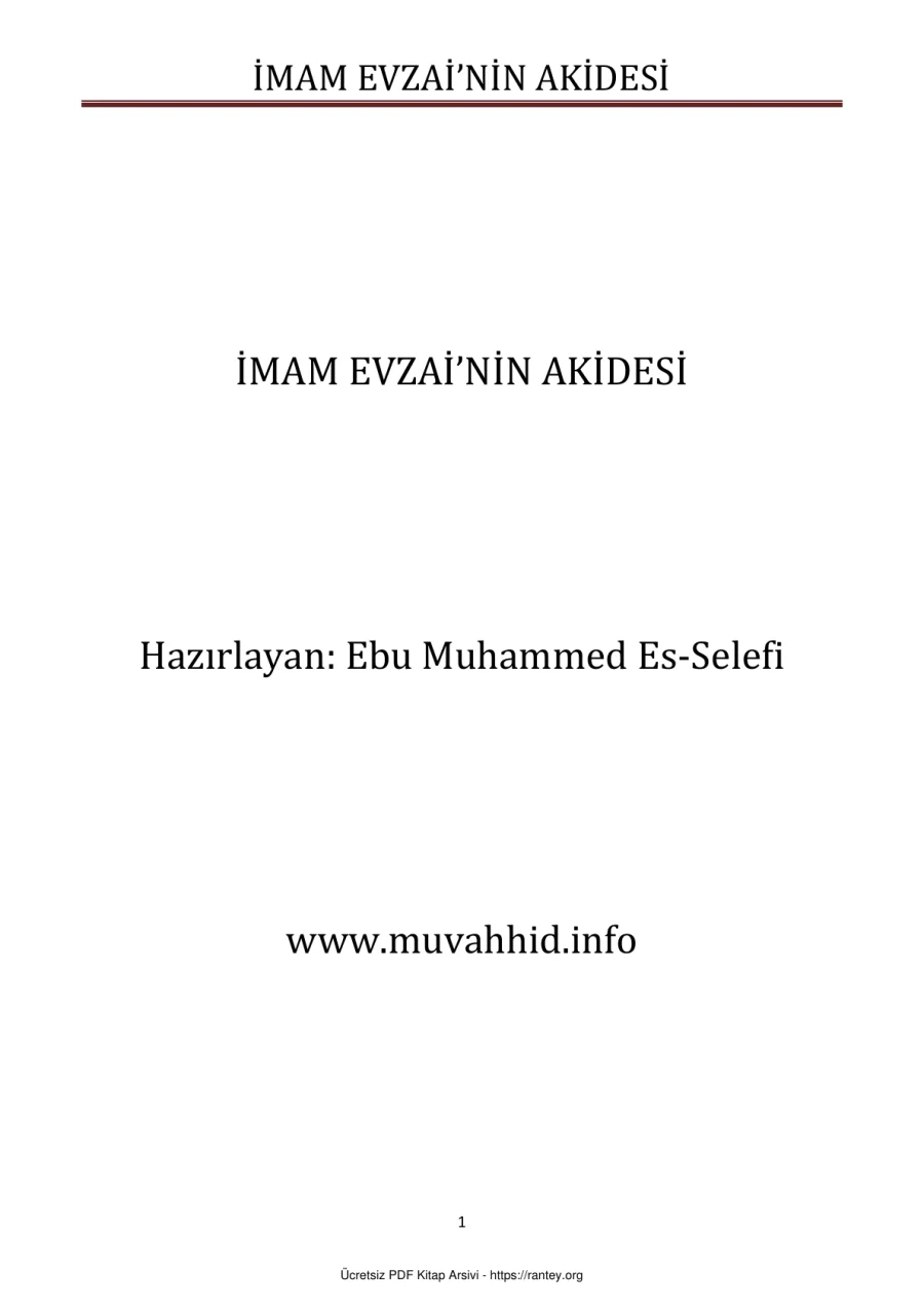 İMAM EVZAİNİN AKİDESİ Ebu Abdulmumin Tekin Mıhçı kapak görseli