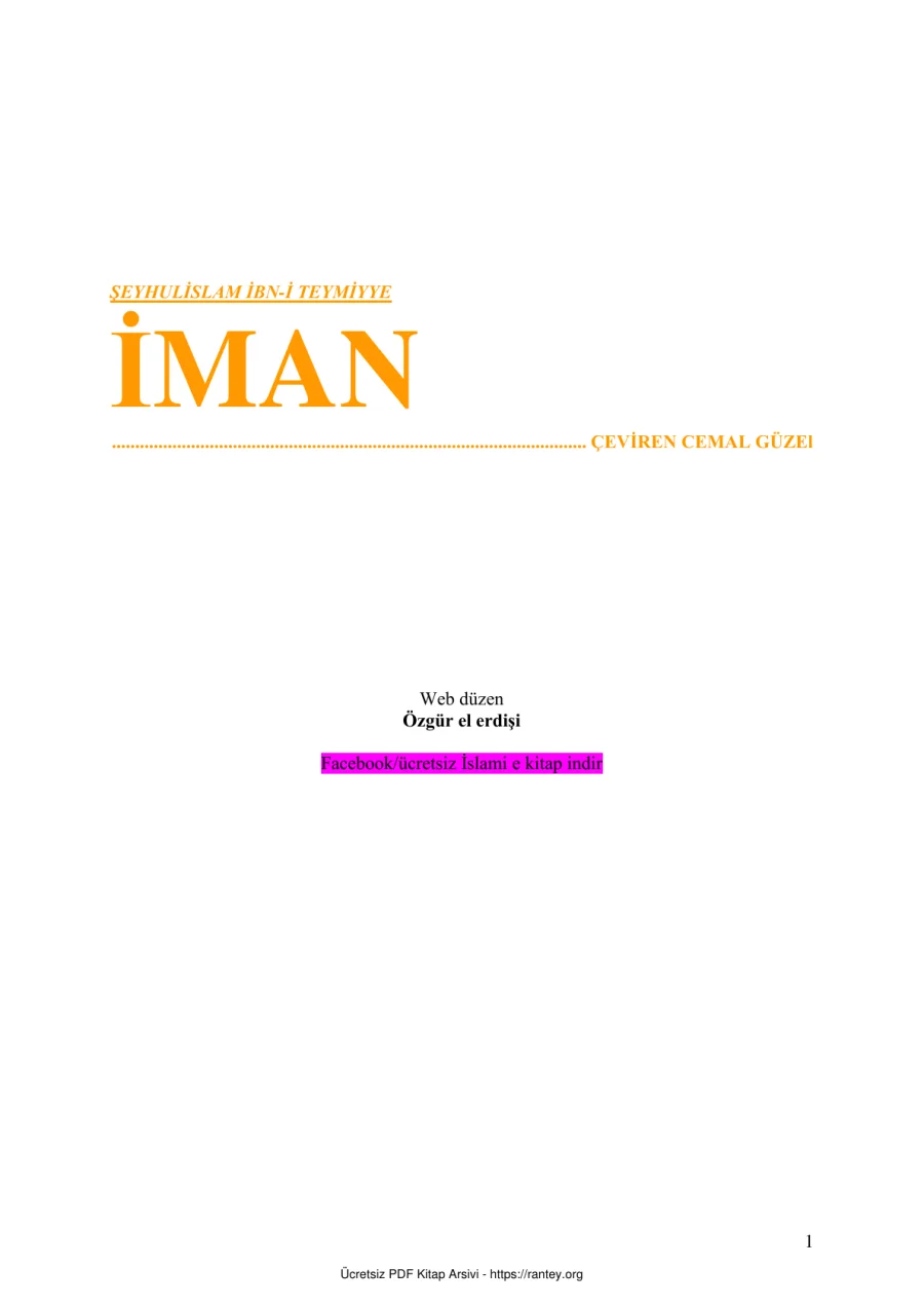 İMAN ŞEYHULİSLAM İBN TEYMİYYE Ebu Abdulmumin Tekin Mıhçı kapak görseli