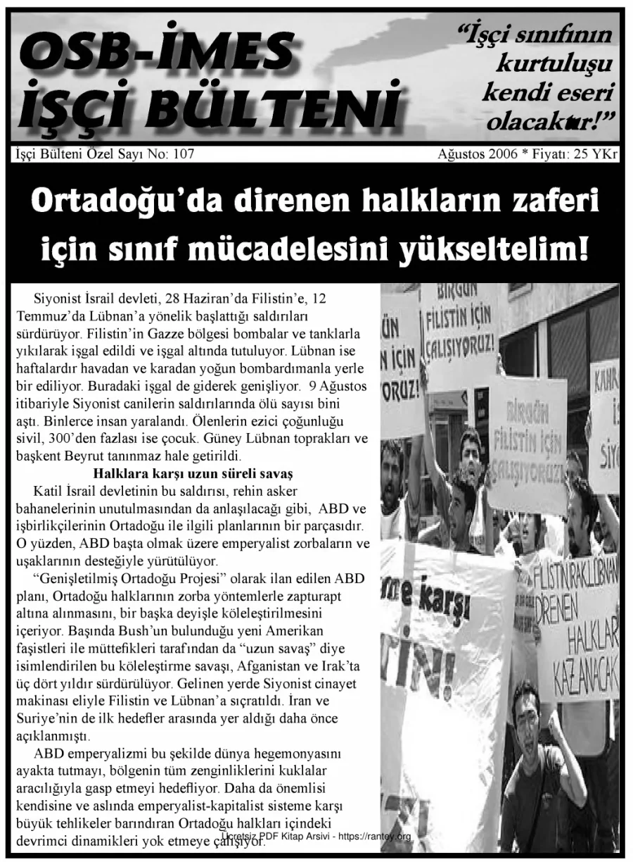 İşçi Bülteni İşçi Bülteni Özel Sayı 107 Ağustos 2006 kapak görseli
