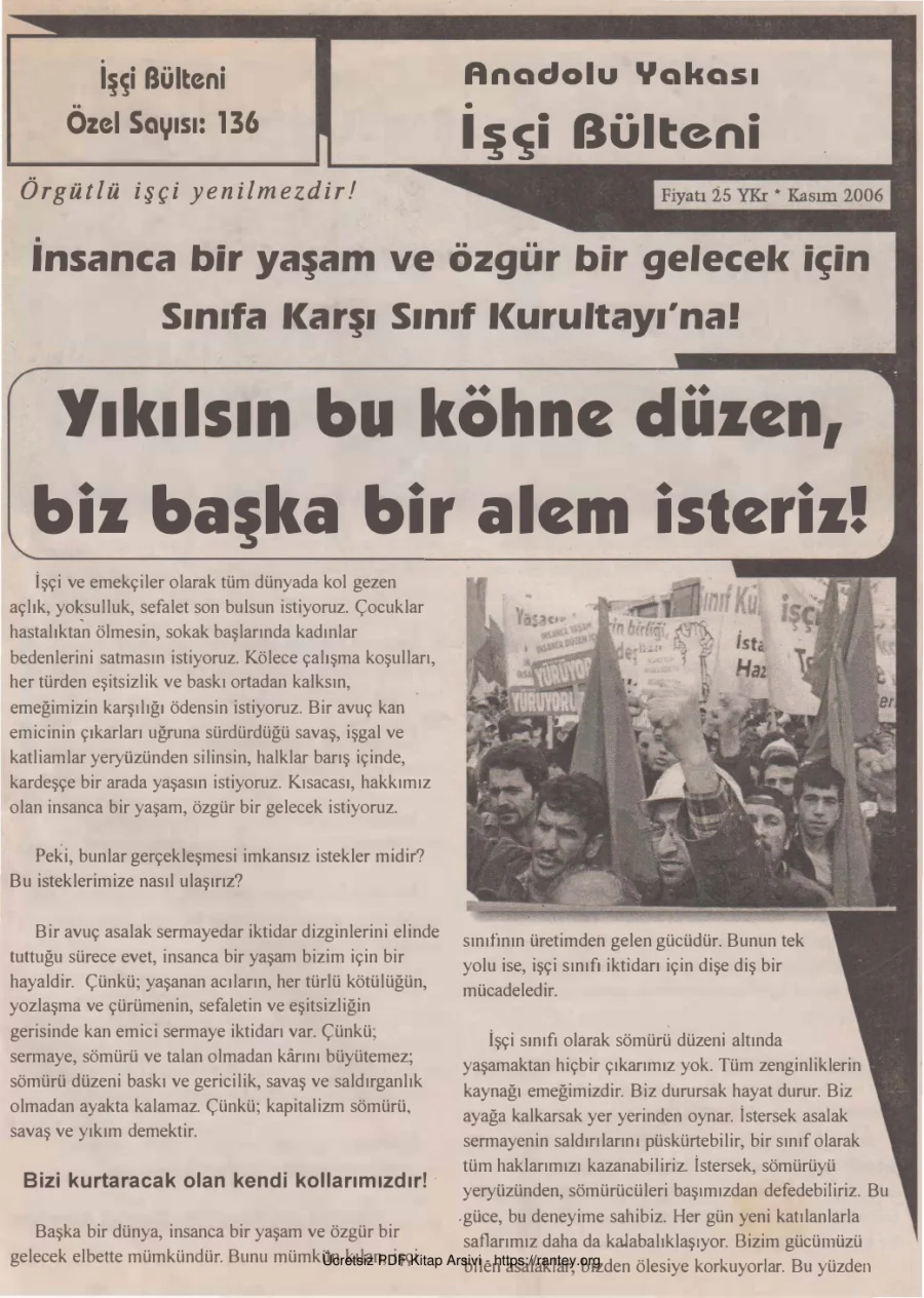 İşçi Bülteni İşçi Bülteni Özel Sayı 136 Kasım 2006 kapak görseli