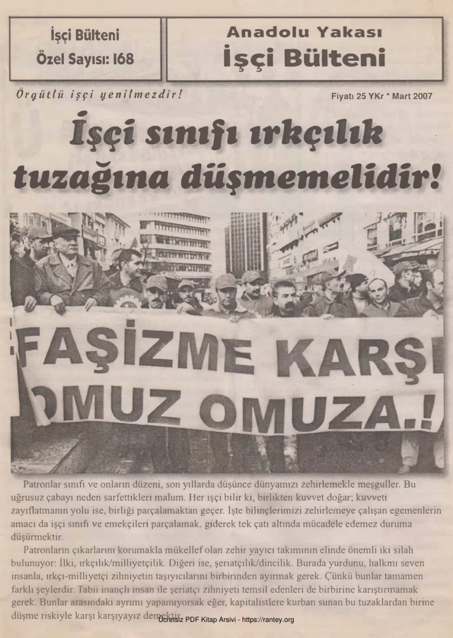 İşçi Bülteni İşçi Bülteni Özel Sayı 168 Mart 2007 kapak görseli