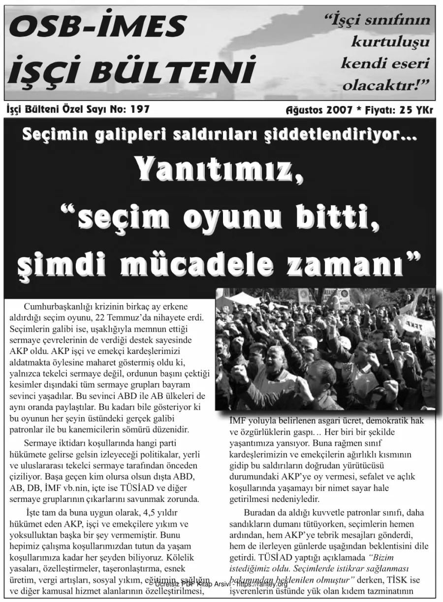 İşçi Bülteni İşçi Bülteni Özel Sayı 197 Ağustos 2007 kapak görseli