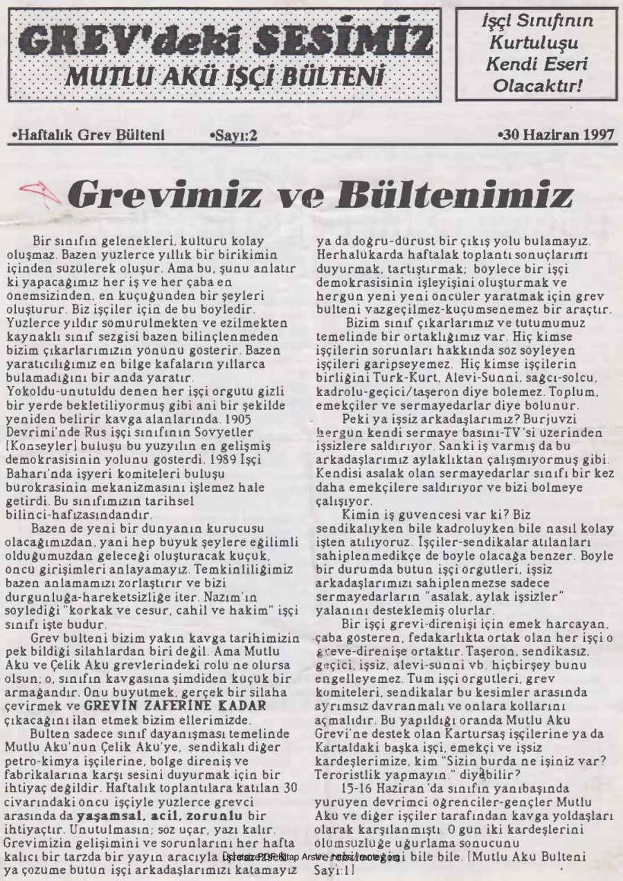 İşçi Bülteni Sayı 2 30 Haziran 1997 kapak görseli