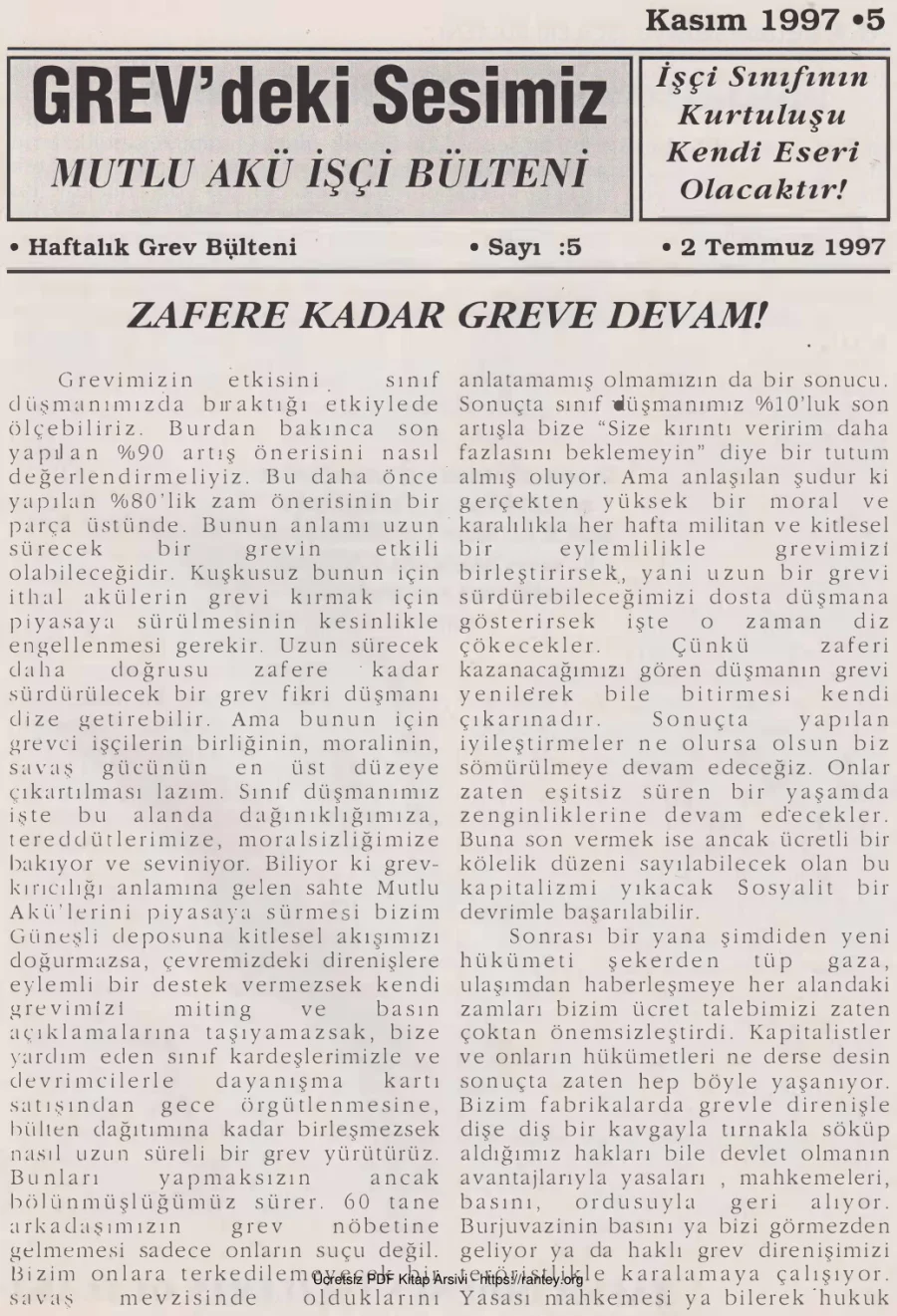 İşçi Bülteni Sayı 5 2 Ağustos 1997 kapak görseli