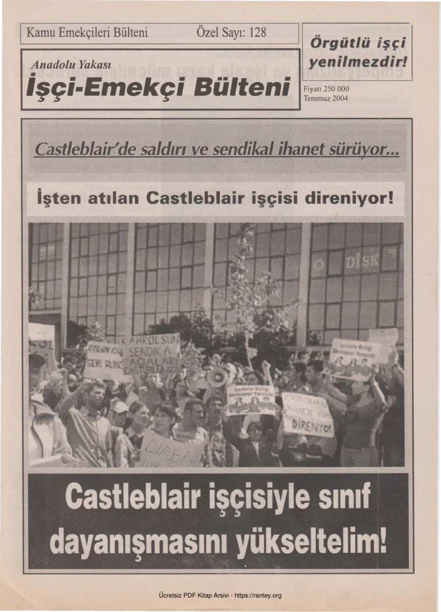 İşçi Emekçi Bülteni Kamu Emekçileri Bülteni Özel Sayı 128 Temmuz 2004 kapak görseli