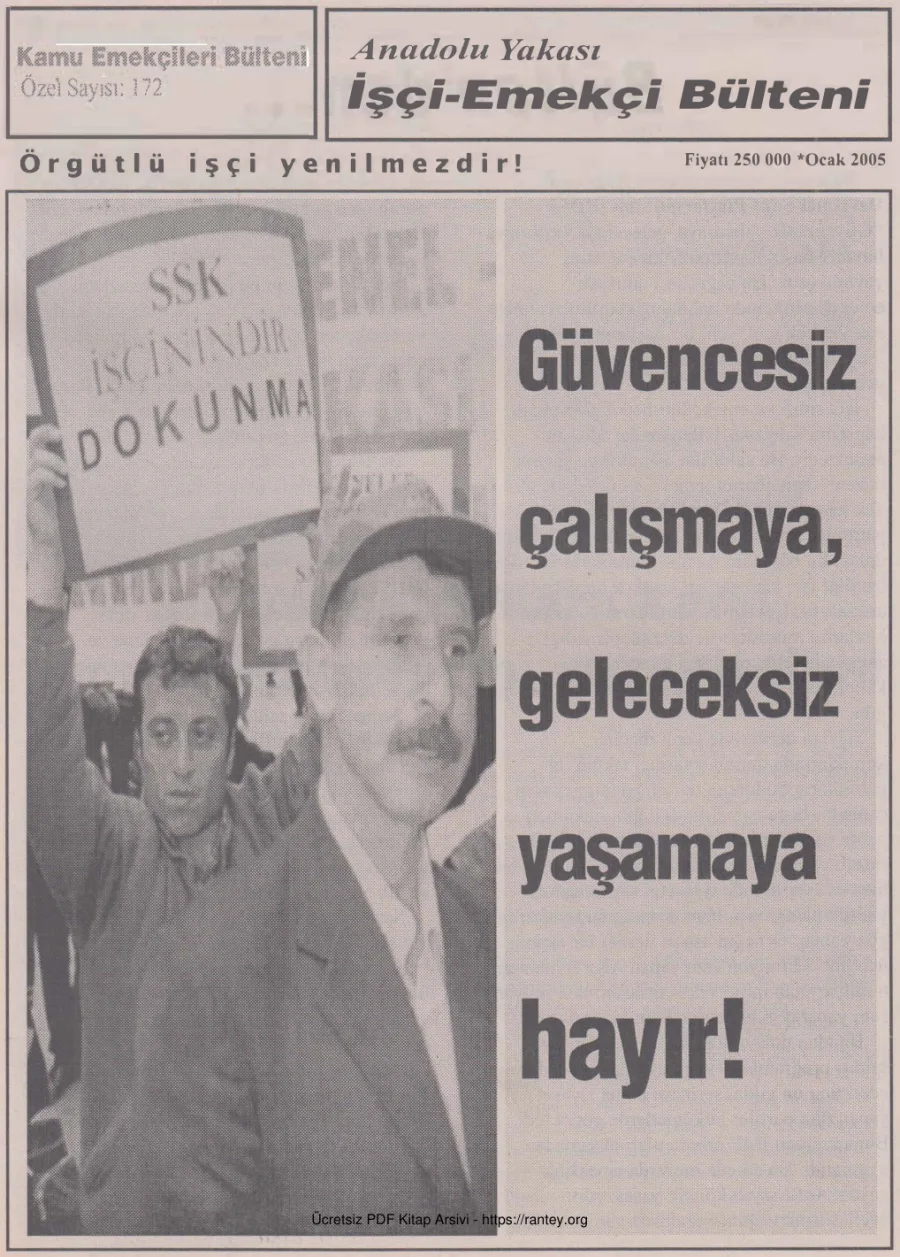 İşçi Emekçi Bülteni Kamu Emekçileri Bülteni Özel Sayı 172 Ocak 2005 kapak görseli