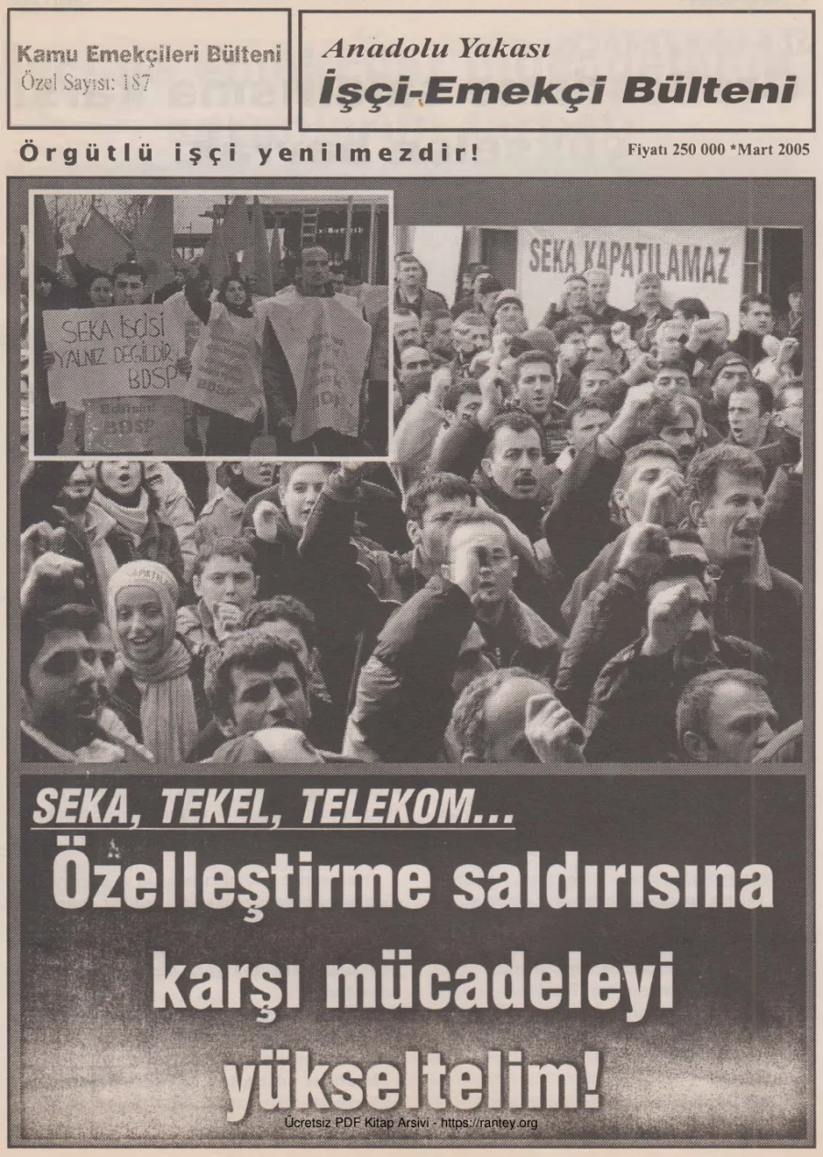 İşçi Emekçi Bülteni Kamu Emekçileri Bülteni Özel Sayı 187 Mart 2005 kapak görseli